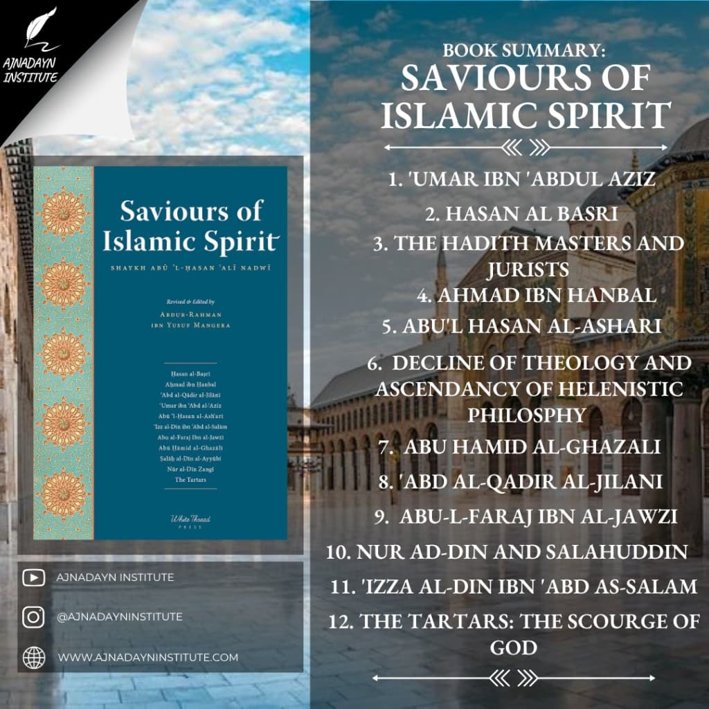 Book summary poster for Saviours of Islamic Spirit by Sh. Abul Hasan Ali Nadwi.